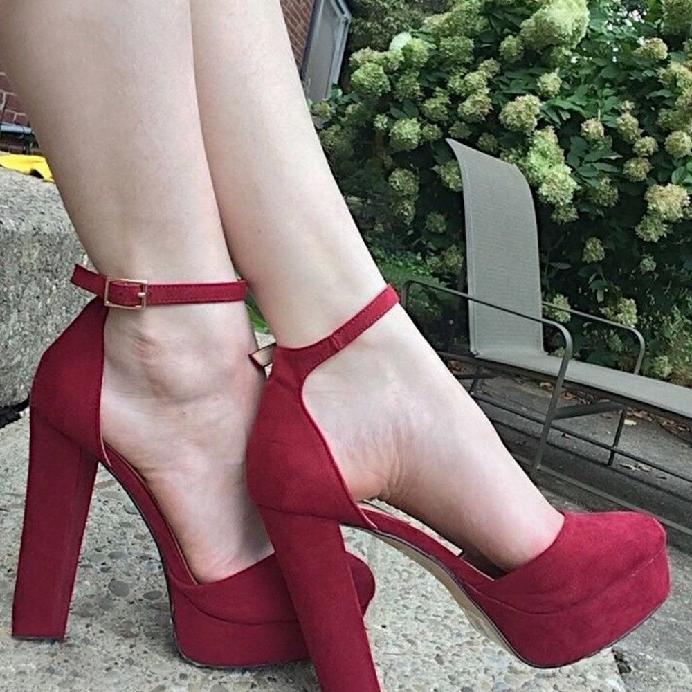 forever 21 wine red chunky heels